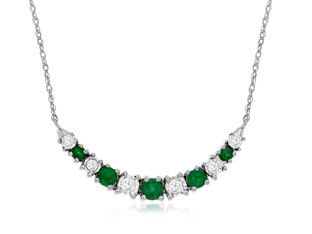 14K White Gold Emerald And Diamond Necklace