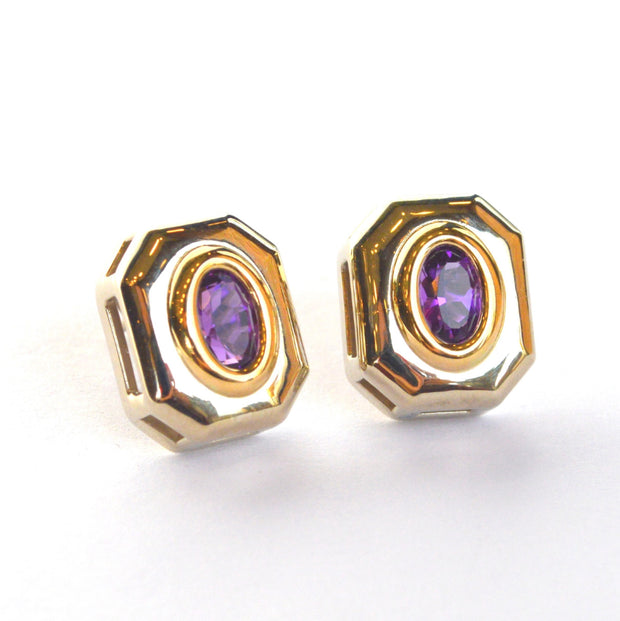 14K Two-Tone Bezel Set Amethyst Earrings