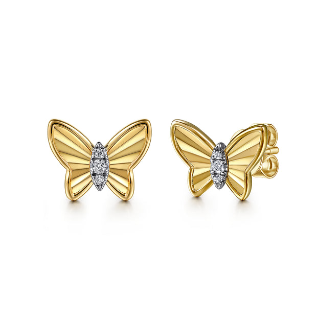 Gabriel & Co. 14K Yellow Gold and Diamond Butterfly Stud Earrings
