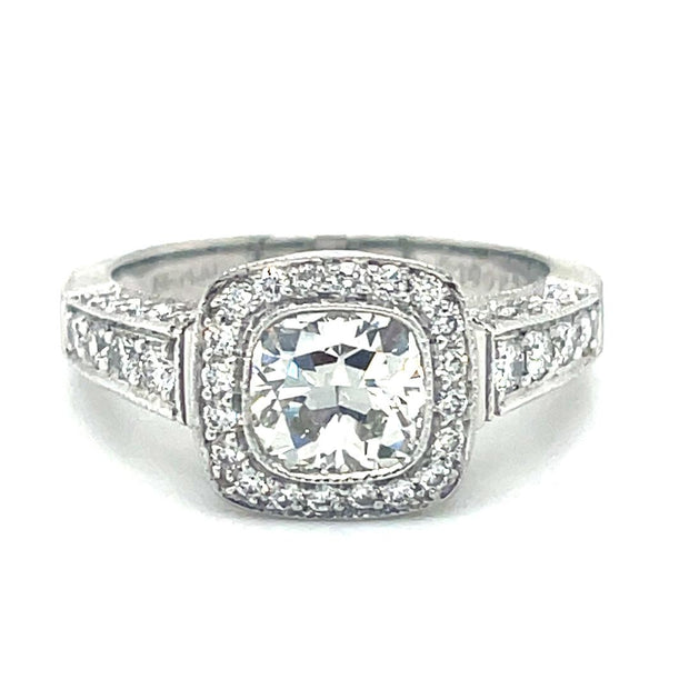 Platinum Martin Flyer Diamond  Halo Engagement Ring