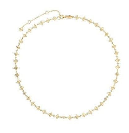 18K YELLOW GOLD PRINCIPESSA DIAMOND & FLOWER LINK NECKLACE