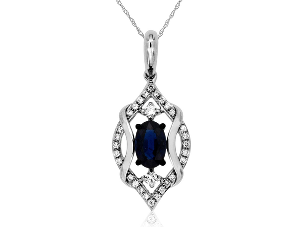 14K White Gold Sapphire Diamond Fashion Pendant