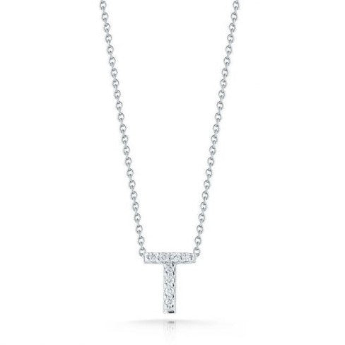 Roberto Coin 18K WHITE GOLD TINY TREASURES DIAMOND LOVE LETTER “T” NECKLACE
