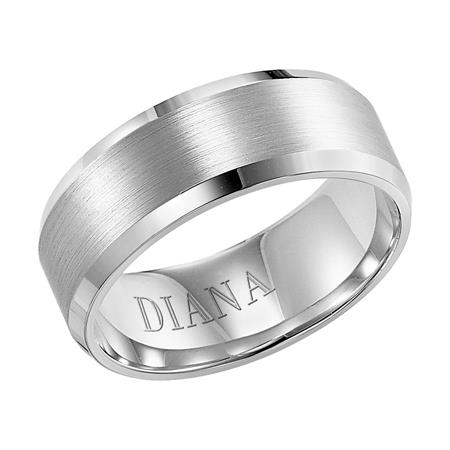 14K White Gold Comfort Fit Goldman Luxe Wedding Band Featuring Brushed Finish And Beveled Edge