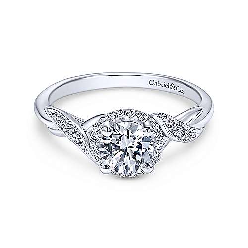 14k White Gold Gabriel & Co. Twist Halo Diamond Engagement Ring