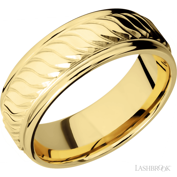 Lashbrook 8 Mm Wide/Flat Rounded Edges/14K Yellow Gold Band With A Machined Twist Pattern