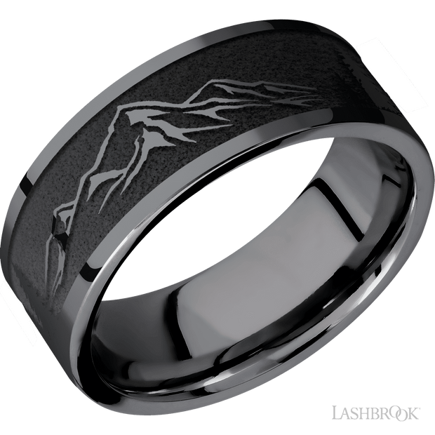 Lashbrook 8 Mm Wide/Flat/Tantalum Band With A Laser Carved Mountain 2 Pattern. Finish Polish.