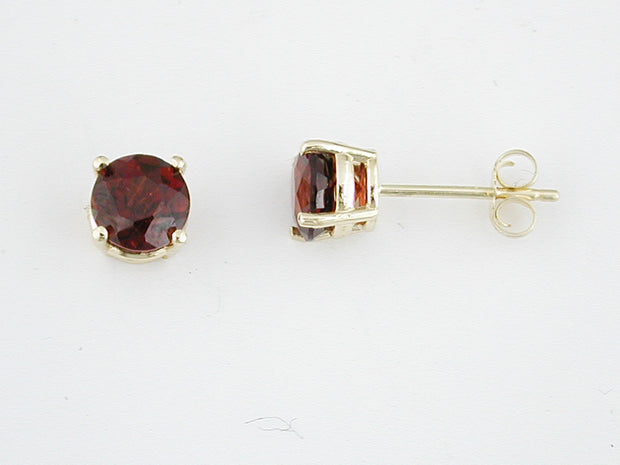 14K Yellow Gold Garnet Stud Earrings