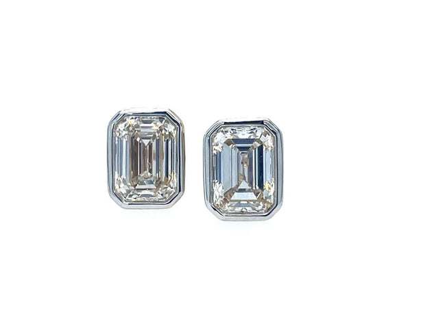 Emerald Cut Diamond Bezel Stud Earrings