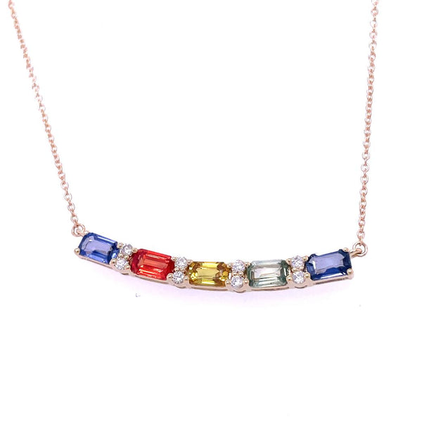 14K Yellow Gold Multi Color Sapphire and Diamond Necklace