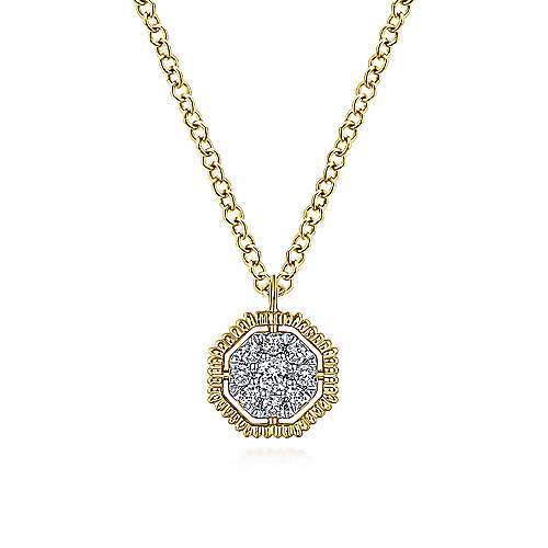 Gabriel & Co of NY 14K Yellow Gold Octagonal Pavé Diamond Pendant Necklace With 0.09 Ct Diamonds H-K Color, SI Clarity