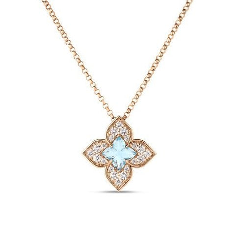 Roberto Coin18K ROSE GOLD VENETIAN PRINCESS CARNIVAL PAVE DIAMOND & BLUE TOPAZ SMALL FLOWER NECKLACE