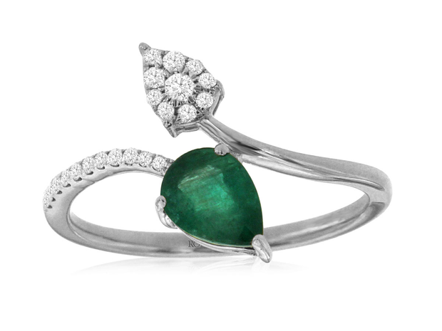 14K White Gold Emerald and Diamond Fashion Ring