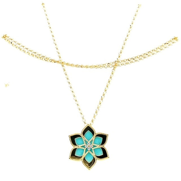 Roberto Coin 18K YELLOW GOLD VERNAZZA DIAMOND & AMAZONITE FLOWER LONG NECKLACE