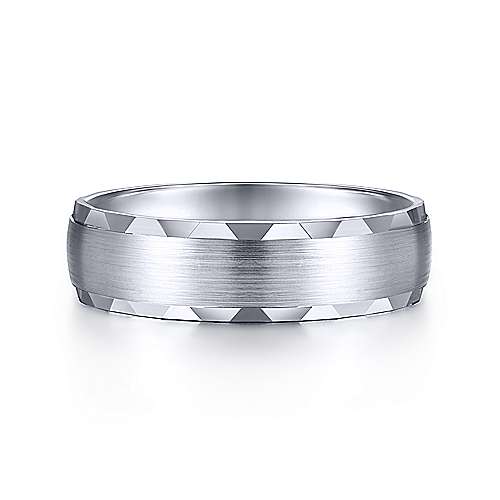 14K White Gold Gabriel & Co. Wedding Band Featuring Diamond Cut Coin Edge Detail