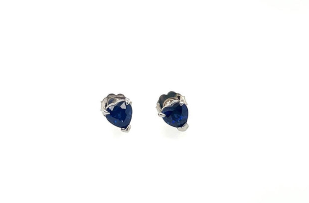 14K White Gold Heart Blue Sapphire Stud Earrings