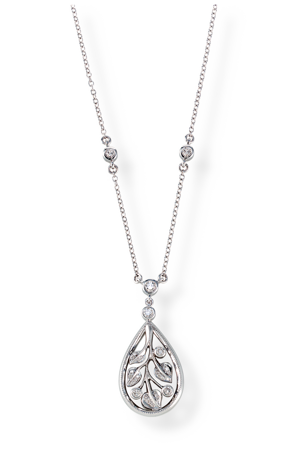 18K White Gold Diamond Drop Pendant