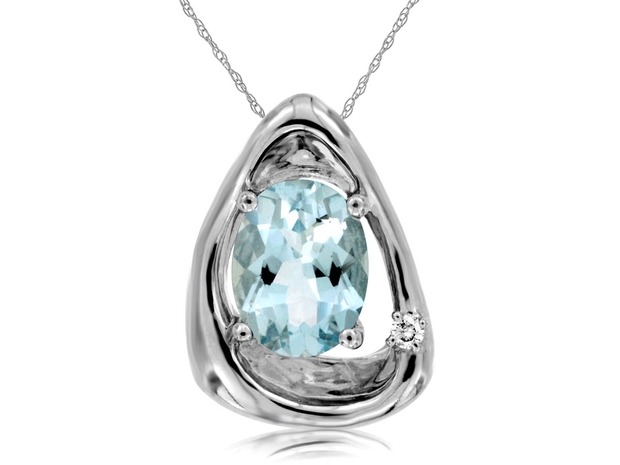 14K White Gold Aquamarine Diamond Fashion Pendant