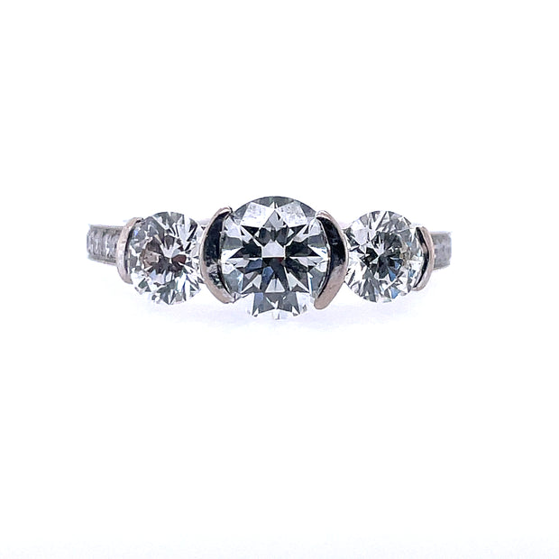 18K White Gold Diamond Three Stone Engagement Ring