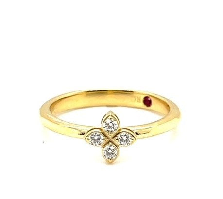 Roberto Coin 18K YELLOW GOLD LOVE IN VERONA SMALL PAVE DIAMOND FLOWER RING
