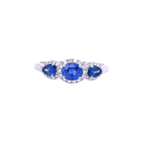 14k White Gold Diamond and Sapphire Ring