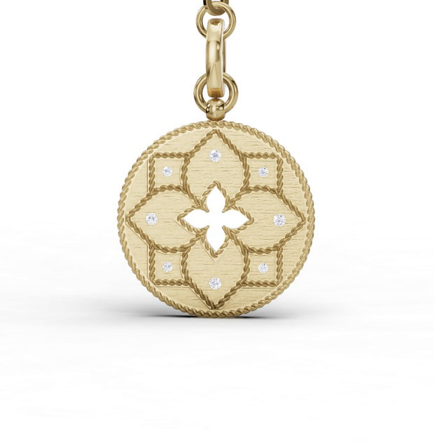 Roberto Coin 18K VENETIAN PRINCESS DIAMOND & SATIN FLOWER CUT OUT MEDALLION NECKLACE