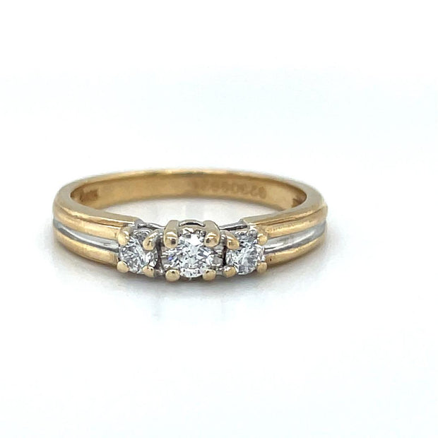 14k Two-Toned Diamond Three Stone Ring