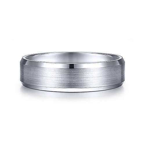 14K White Gold Gabriel & Co. Wedding Band Featuring Satin Finish Center