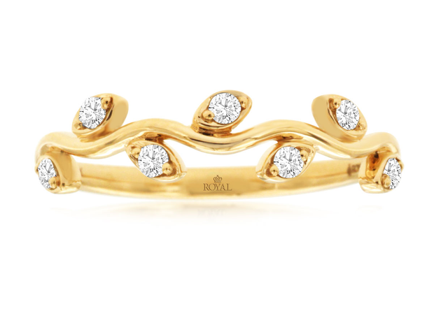 14K Yellow Gold Diamond Leaf Design Wedding Band