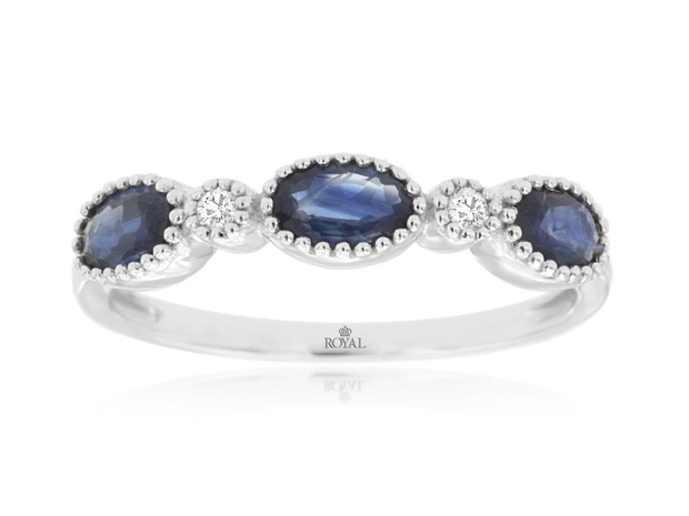 14K White Gold Sapphire And Diamond Filigree Ring
