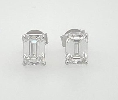 14K White Gold Emerald Cut Diamond Earrings