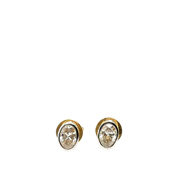 14K White & Yellow Gold Diamond Bezel Stud Earrings