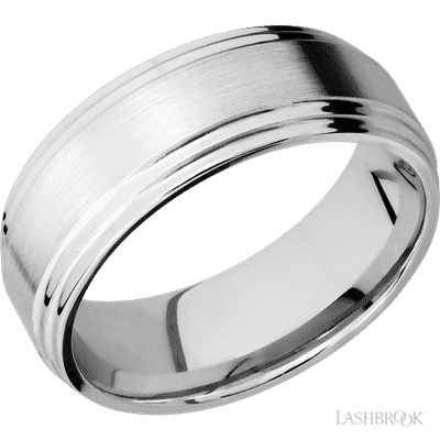 Lashbrook 8 Mm Wide Flat Double Stepped Edges 14K White Gold Band