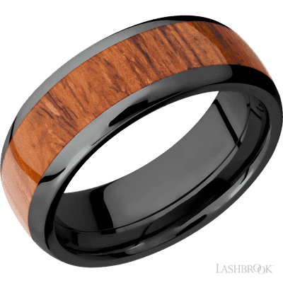 Lashbrook 8 Mm Wide/Domed/Zirconium Band With One 5 Mm Centered Inlay Of Desert Iron Wood