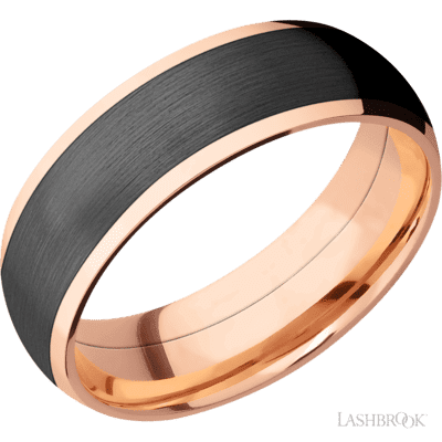 Lashbrook 7 Mm Wide/Domed/14K Rose Gold Band With One 5 Mm Centered Inlay Of Zirconium