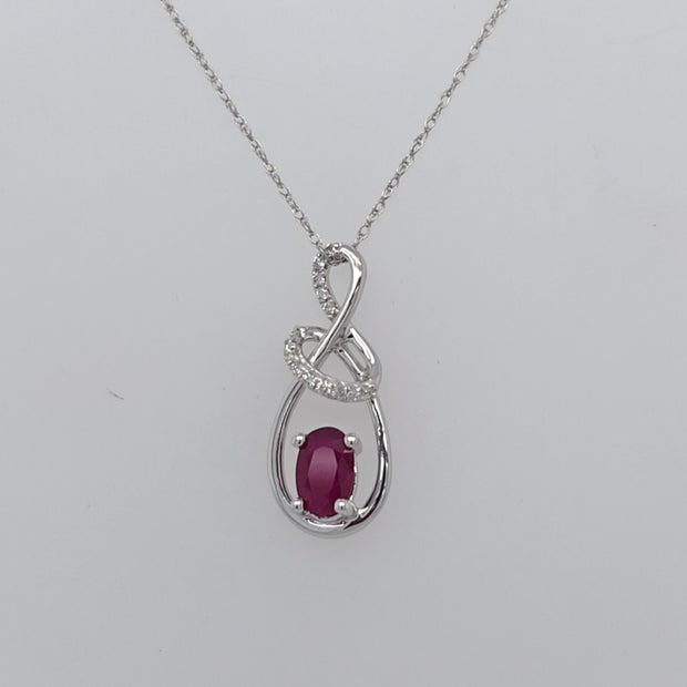 14K White Gold Ruby Diamond Fashion Pendant