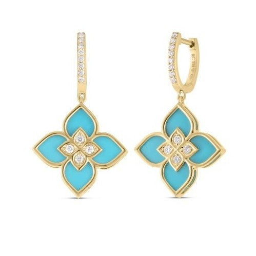 Roberto Coin 18K YELLOW GOLD VENTIAN PRINCESS DIAMOND & TURQUOISE DROP EARRINGS