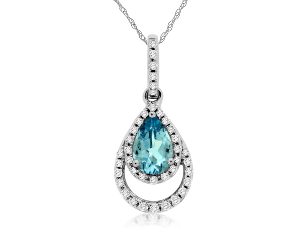 14K White Gold Aquamarine Diamond Pendan