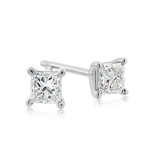 14K White Gold Princess Cut LAB GROWN Diamond Stud Earrings