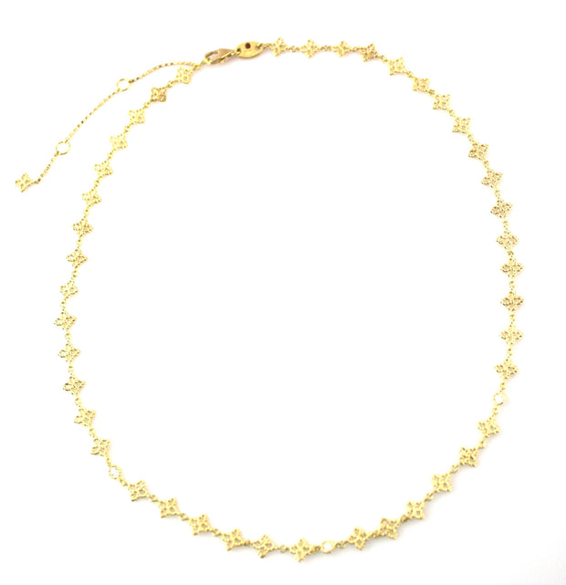 18K YELLOW GOLD PRINCIPESSA DIAMOND & FLOWER LINK NECKLACE
