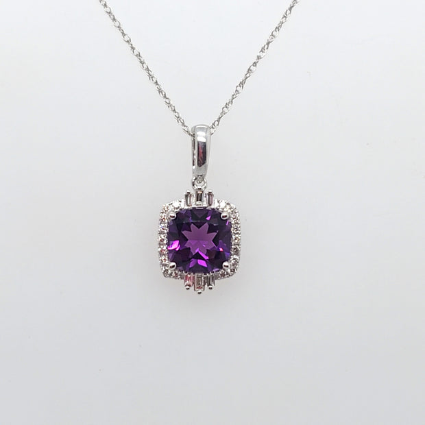 14K White Gold Amethyst Diamond Pendant