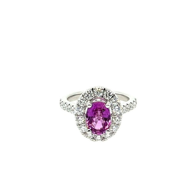 Pink Sapphire and Diamond 18 Karat White Gold Ring