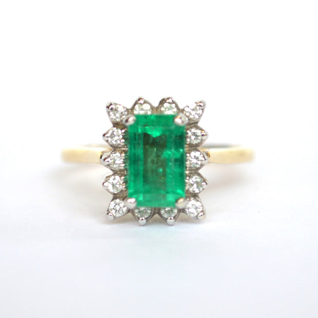 14k Yellow Gold Emerald and Diamond Ring