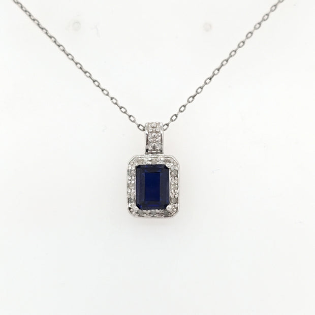 Estate Sterling Silver Sapphire Diamond Pendant