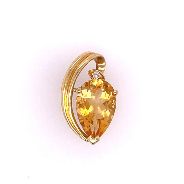 18K Yellow Gold Citrine and Diamond Pendant