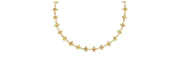 ROBERTO COIN 18K YELLOW GOLD ARABESQUE ALTERNATING DIAMOND & FLOWER NECKLACE