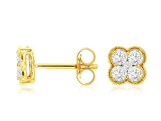 14K White Gold Diamond Stud Earrings Featuring A Collection Of Baguette And Round DIamonds For A Total Weight Of .29CT