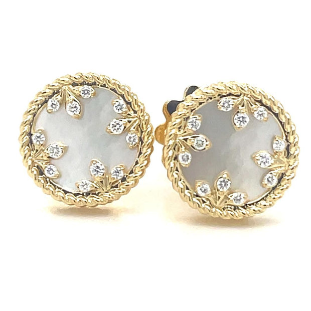 Roberto Coin 18K YELLOW GOLD VENETIAN MEDALLIONS SMALL DIAMOND AND MOTHER OF PEARL STUD EARRINGS