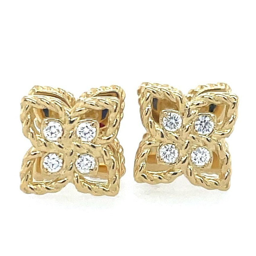 18K Yellow Gold Love In Verona Diamond Tiny Flower Stud Earrings