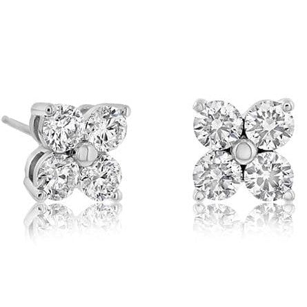 14K White Gold Diamond Cluster Stud Earrings